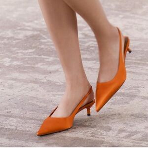 NWT Zara orange sling back kitten heels